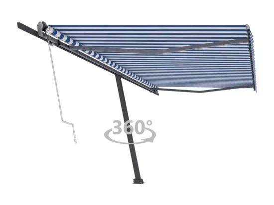 Auvent automatique sur pied 500x300 cm Bleu/Blanc