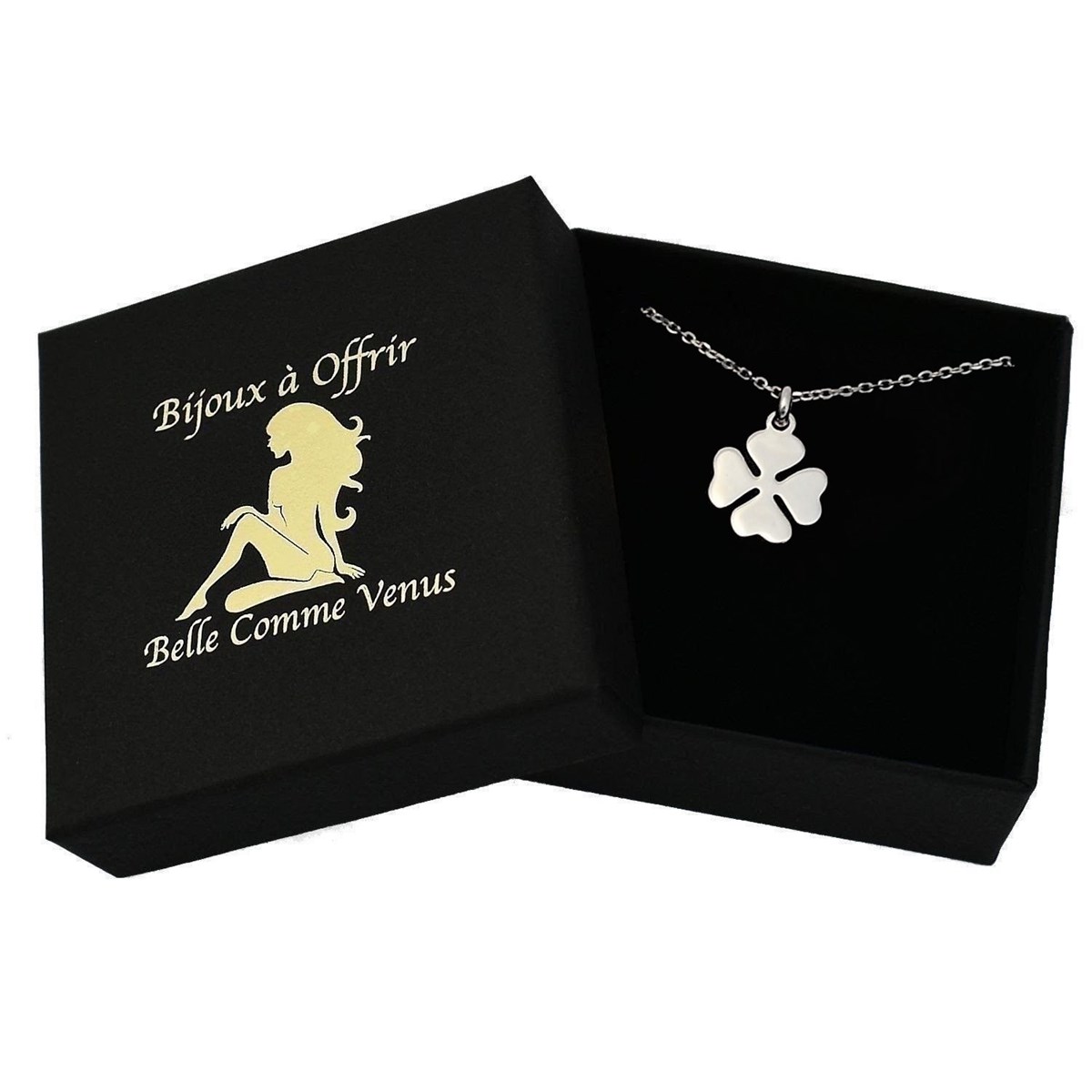 Collier trèfle à 4 feuilles de coeurs porte-bonheur Argent 925 Rhodié