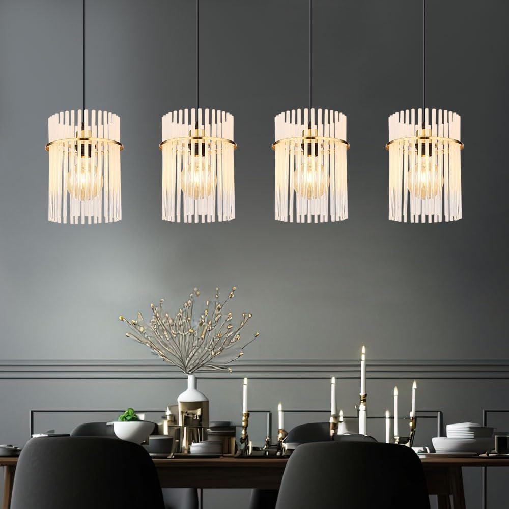 Globo Pendelleuchte in Gold mit vier Glas Lampenschirmen, Breite 110cm