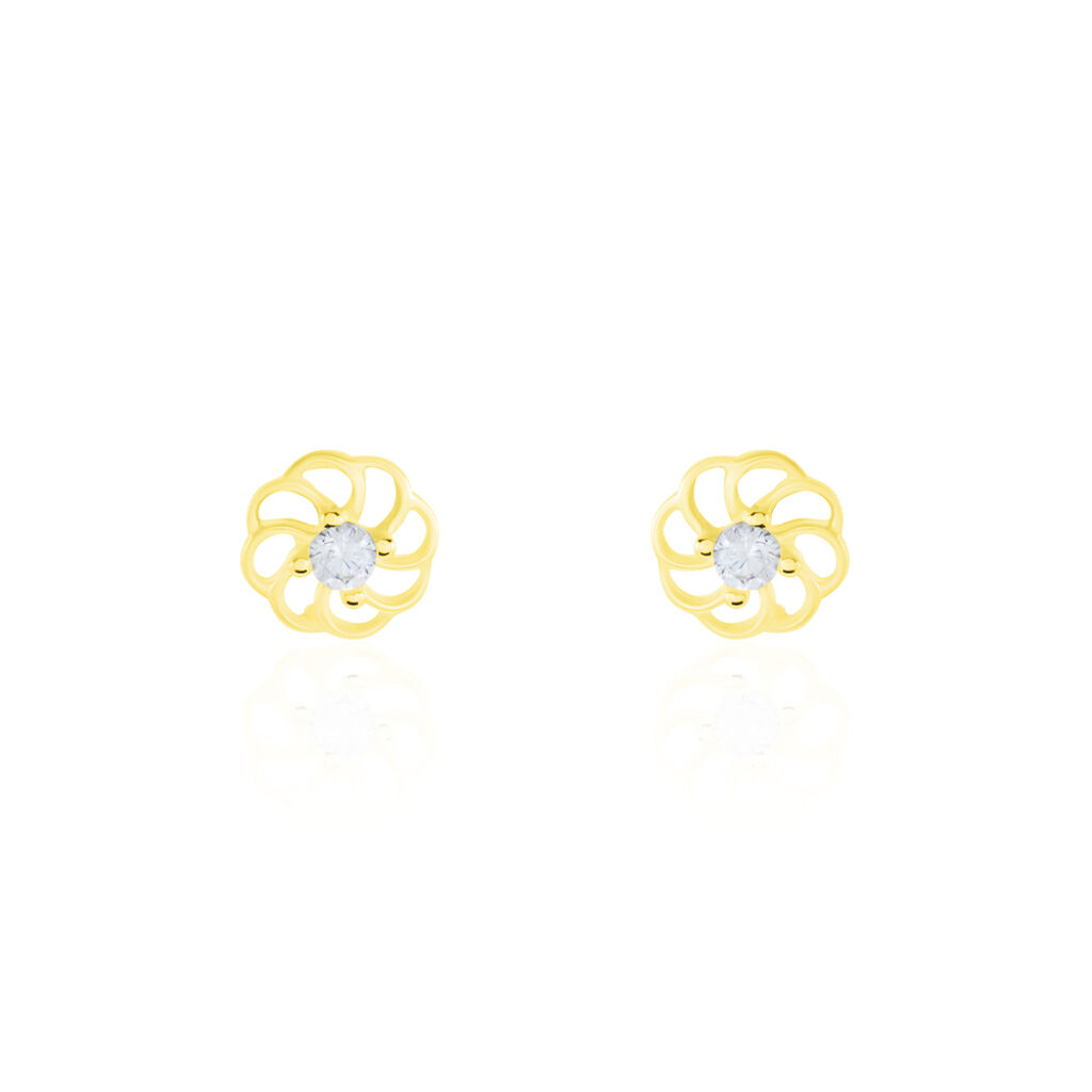 Boucles D'oreilles Puces Eleanor Fleur Or Jaune Oxyde De Zirconium