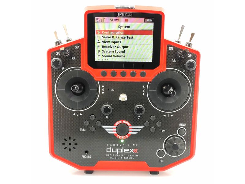 Jeti Fernsteuerung Duplex DS-12 Carbon Red 2023   R9 Empfän Handlicher Jeti Duplex 2.4 GHz Sender in «Special Edition 2023» Ausführung