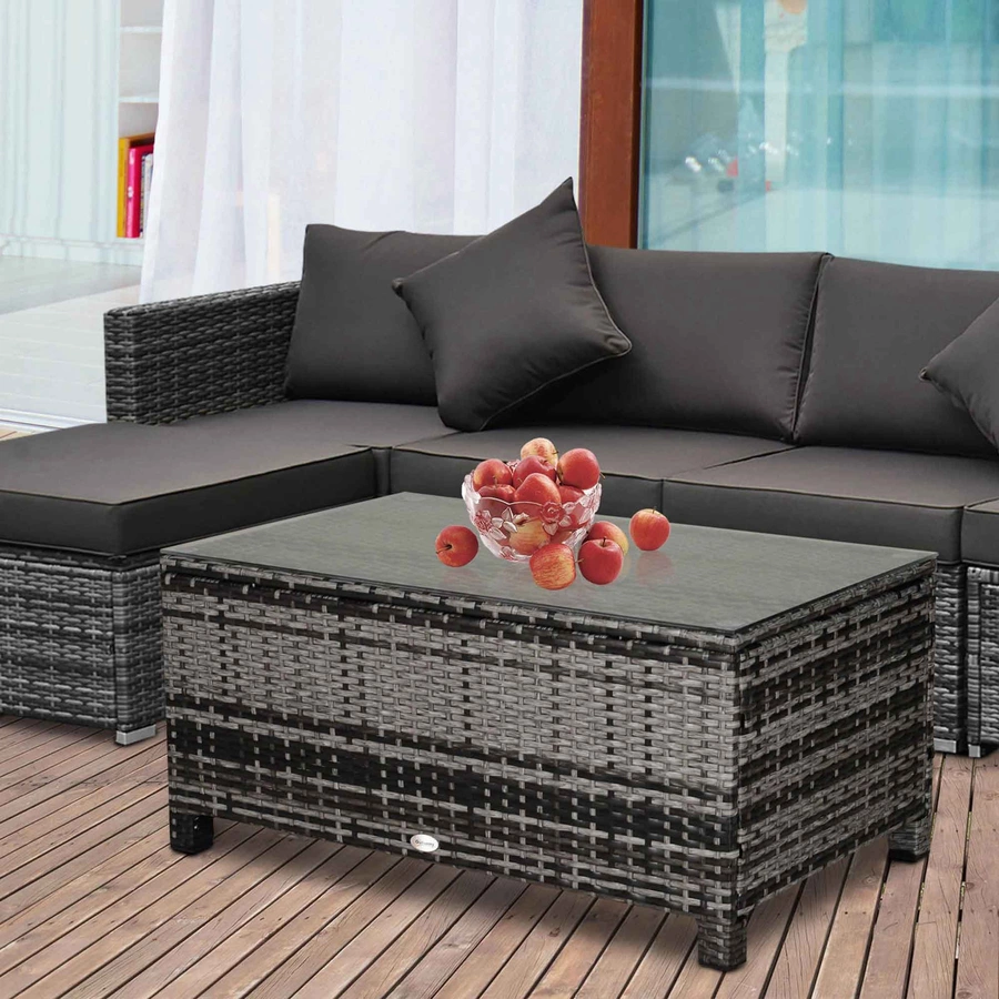 Outsunny Beistelltisch aus handgeflochtenem Polyrattan grau