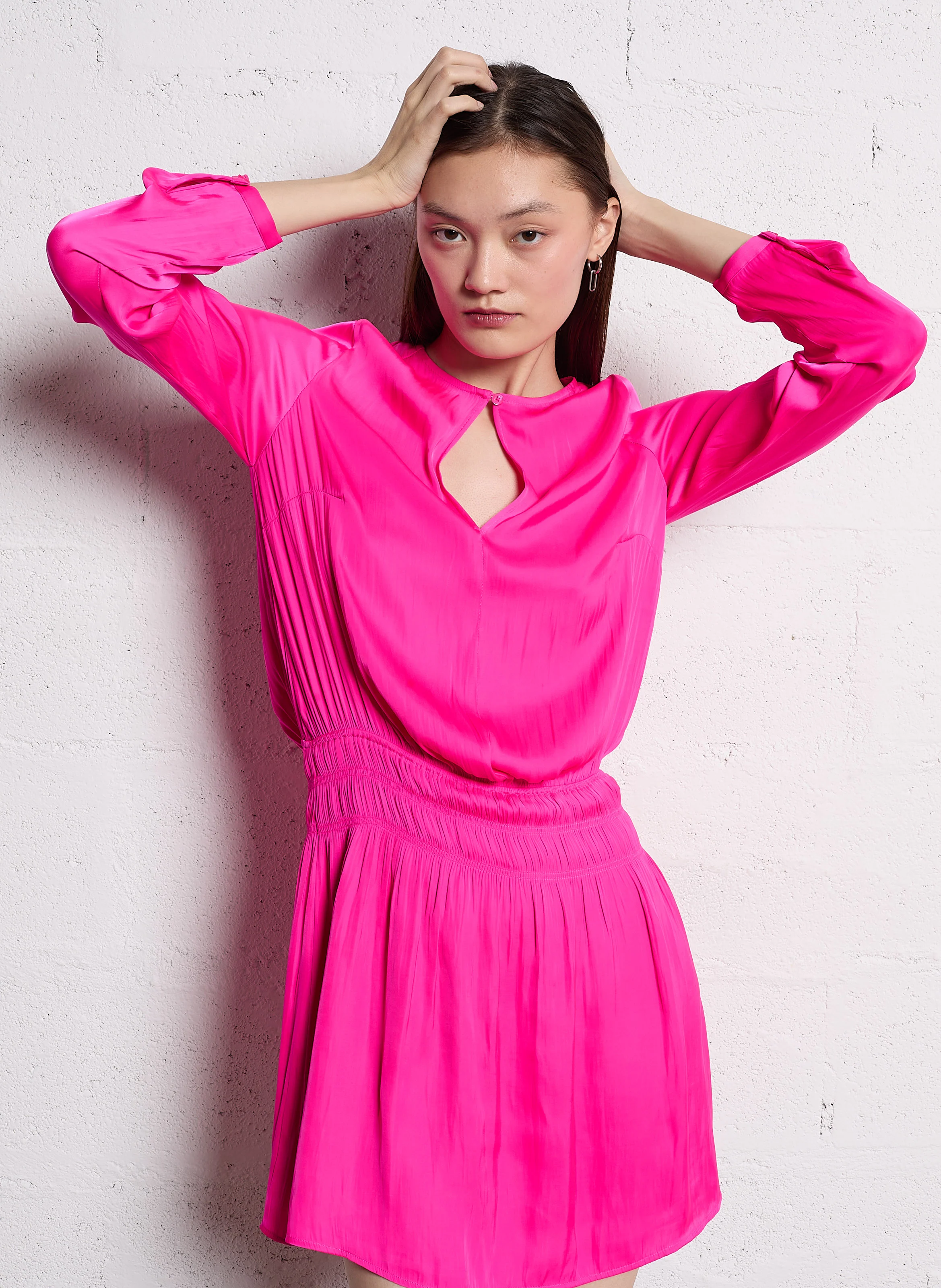 Robe courte à fronces| Rose