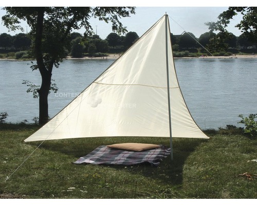 Driehoekige parasol voor kamperen en vrije tijd, inclusief stokken, ivoor, 3x3x2,5 m
