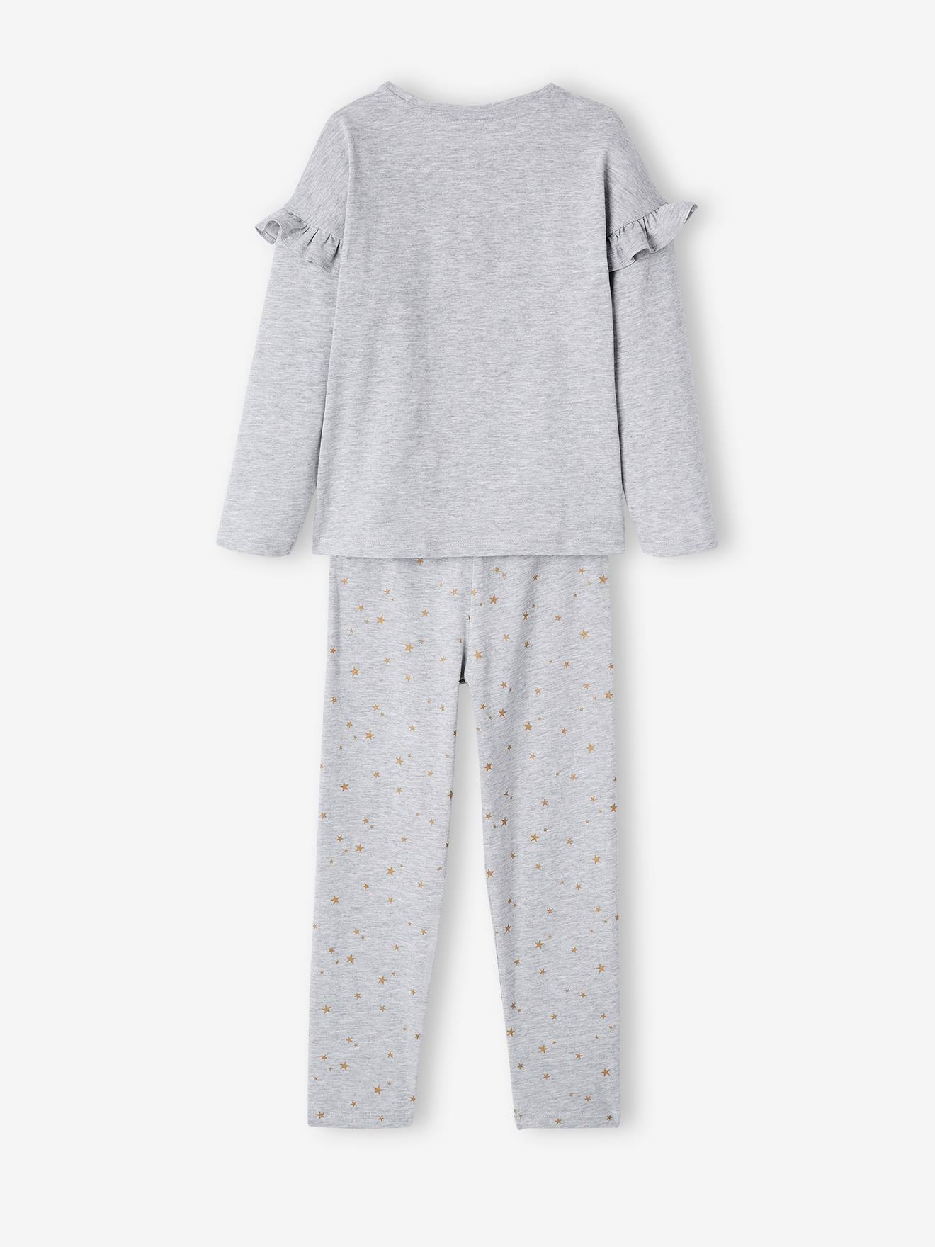 Conjunto de 2 pijamas de unicórnio, lisos, cinza claro com estampas para meninas.