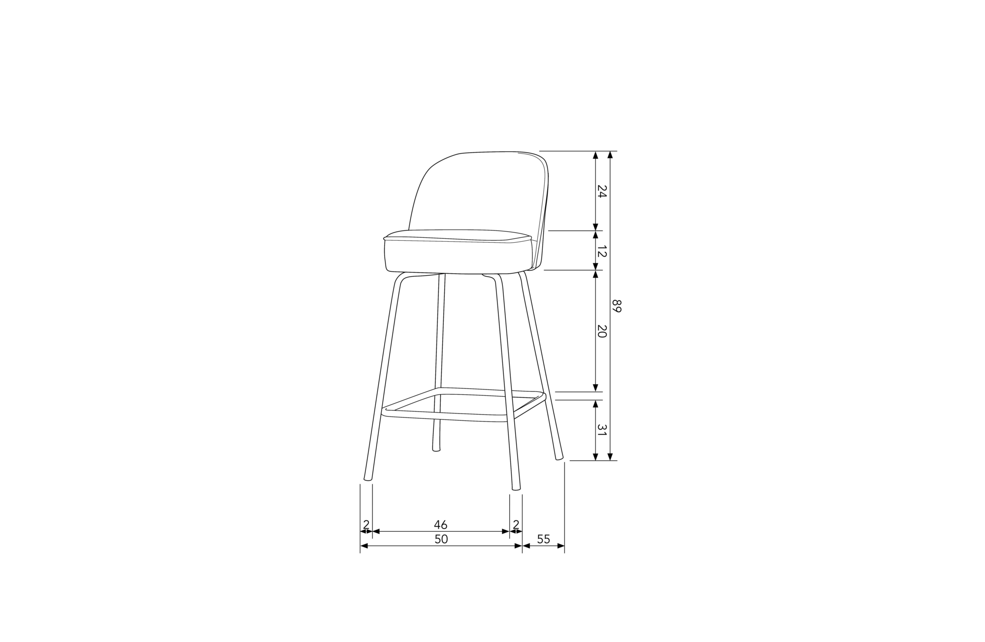 Barstoel Vogue 65 cm Fluweel - Donker Groen