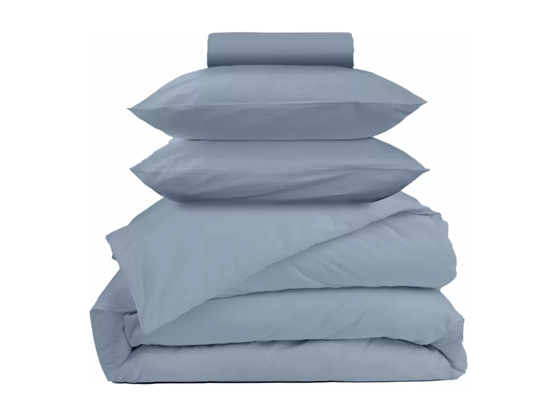 Parure - Draps Housse 180x200cm, Housse de couette 240x260cm, Taie d'Oreillers 50x70cm - Bleu