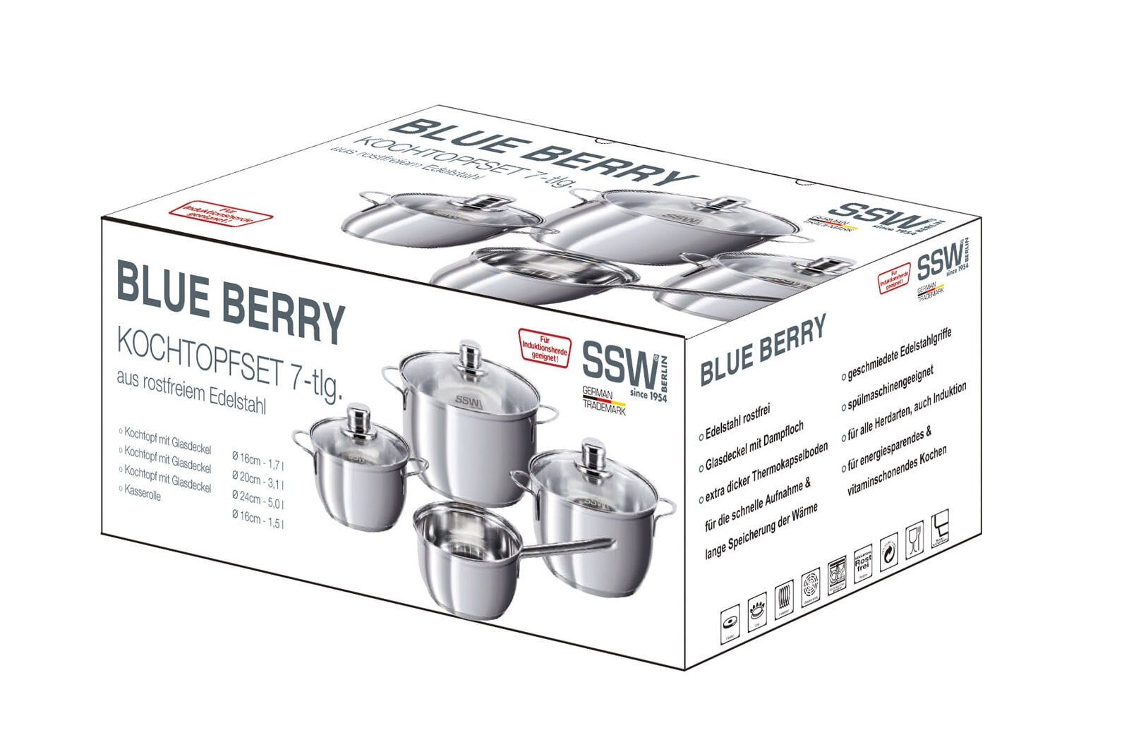 Kochtopfset Blue Berry Edelstahl 7-teilig