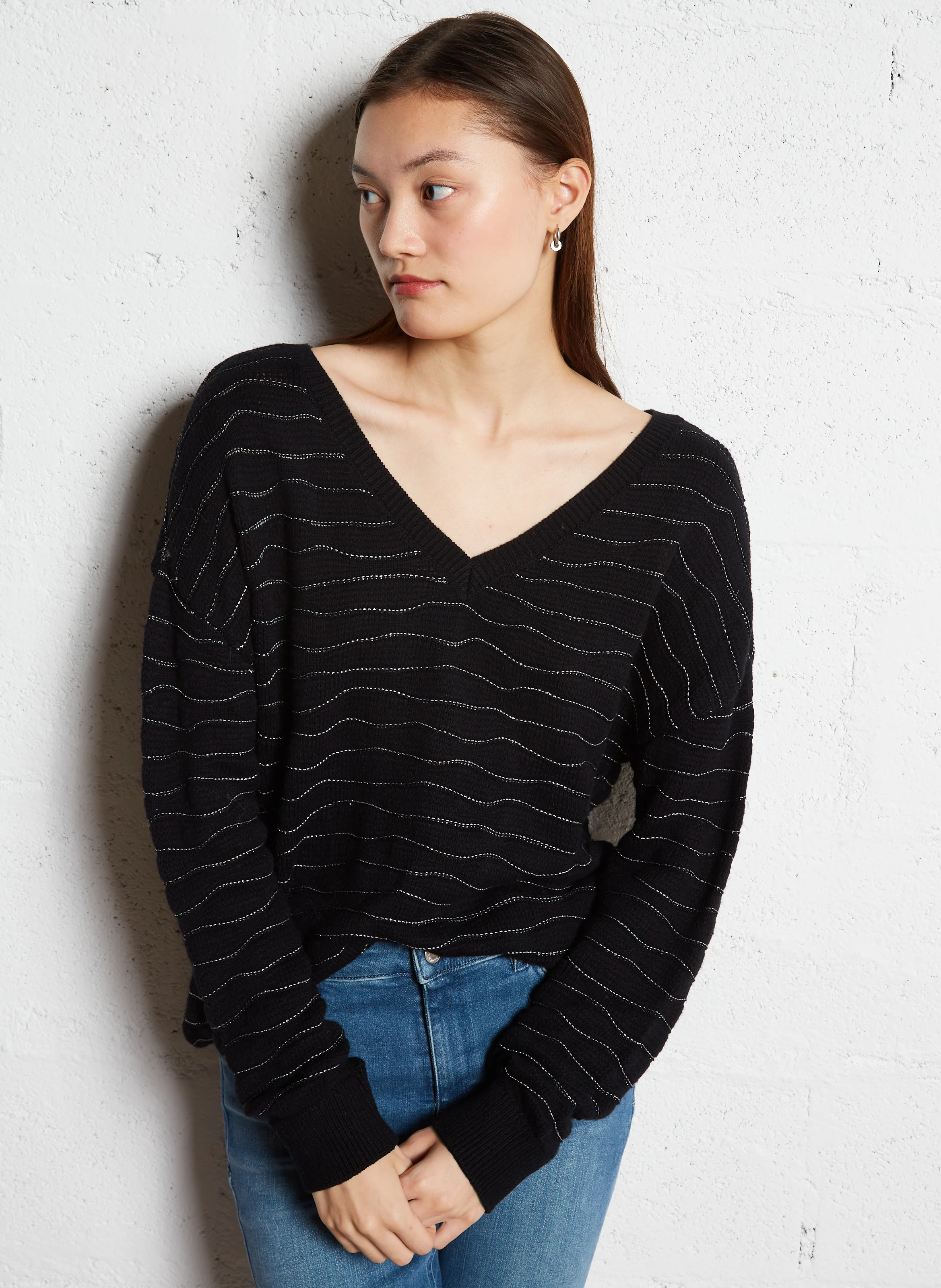 Pull droit en coton mélangé | Noir