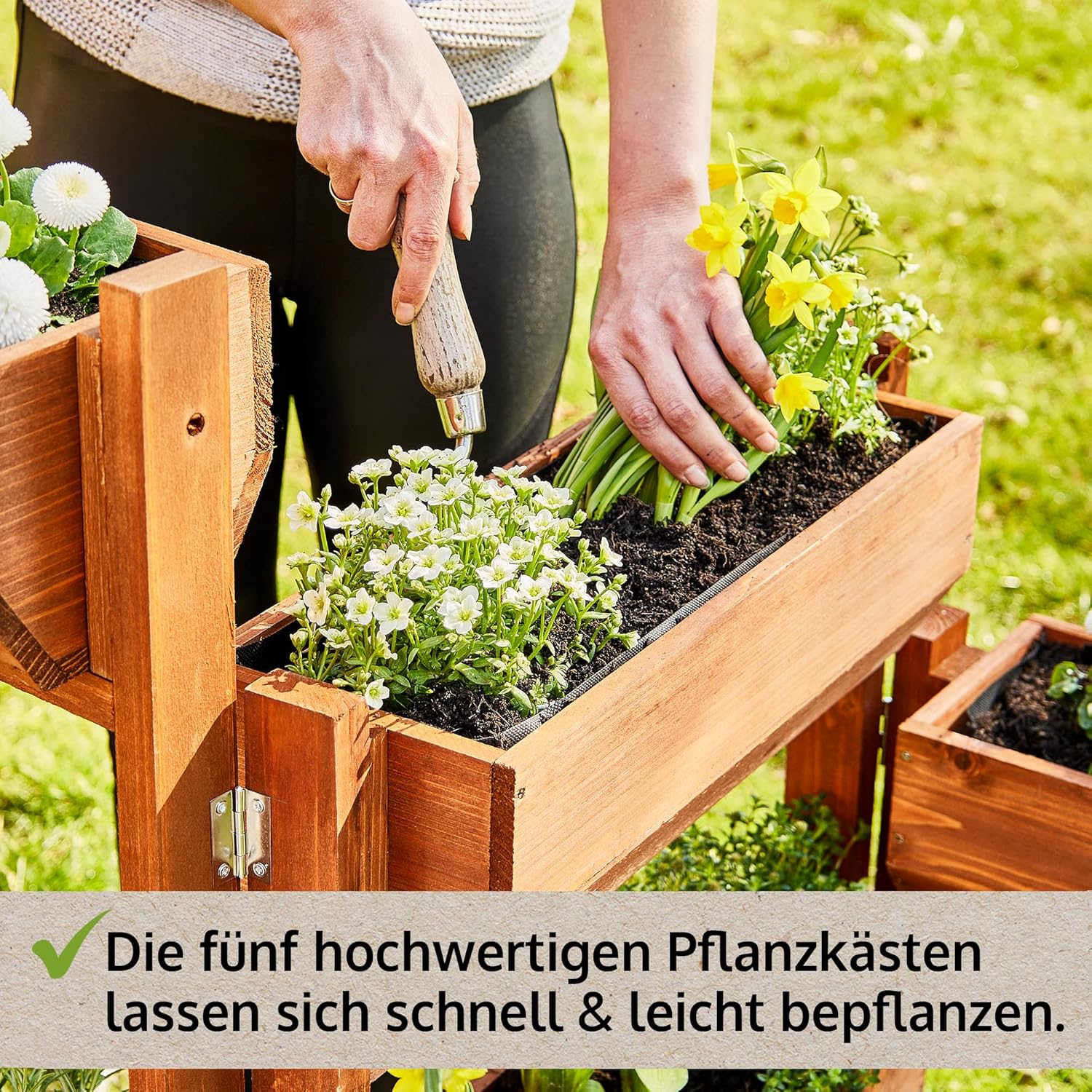 zooprinz Premium Hochbeet über 5 Etagen – aus massivem Kiefernholz – perfekt für Garten/Terrasse/Balkon – Zwei Modelle zur Wahl -Hochbeet – Flexible Aufstellmöglichkeiten (Braun lasiert)