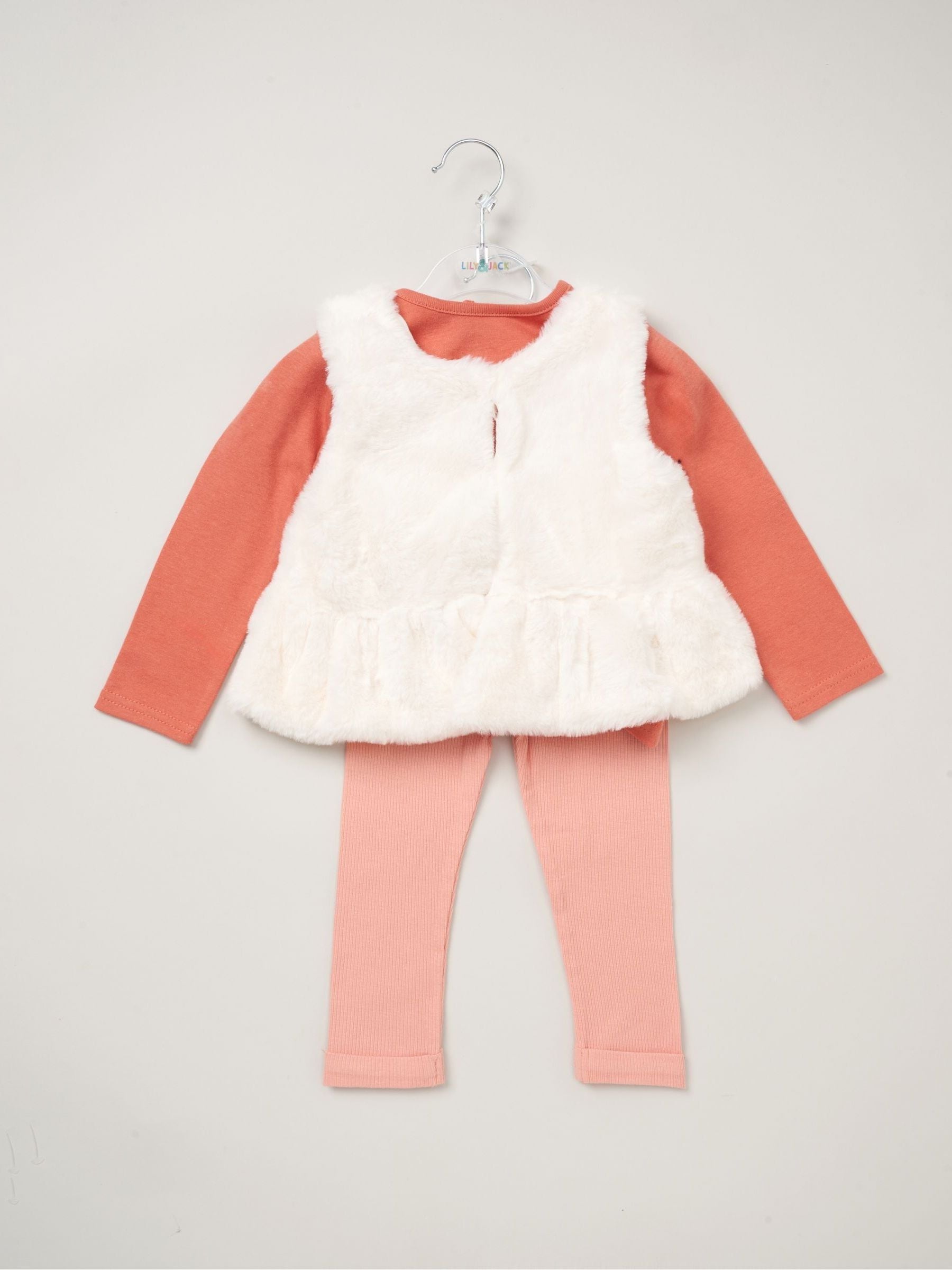 Oranje - Lily & Jack bodywarmer met imitatiebont en 100% katoenen top en legging