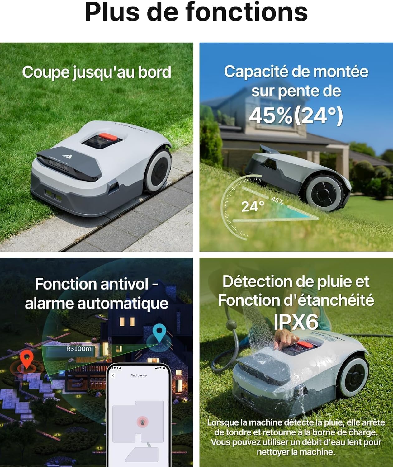 ANTHBOT Genie600 Rasenmähroboter, kabellos, 900 m² RTK+IA-Vision, Auto-Kartographie, 20 Multi-Zonen, Hindernisvermeidung, automatisches Aufladen