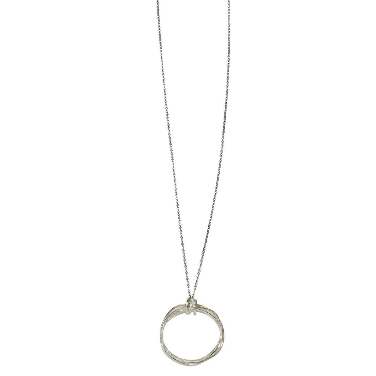 Collier en plaqué argent fait main avec chaîne et cercles métalliques martelé à la main - Bijou de créateur