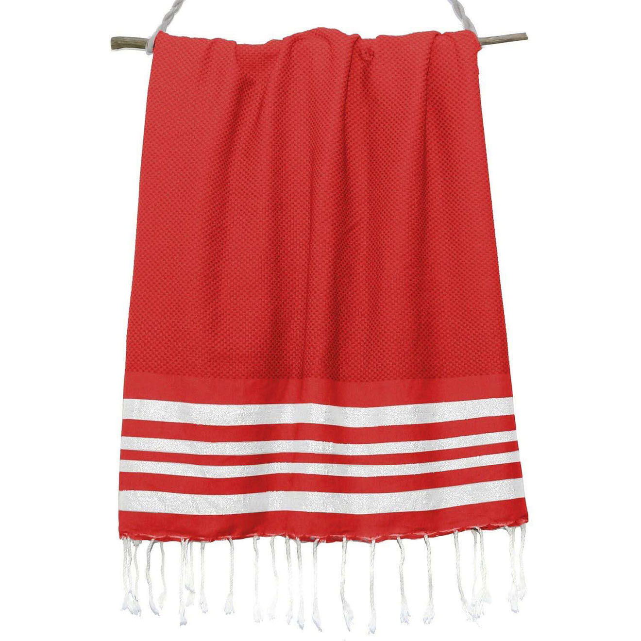 Febronie Fouta Nid d'abeille Hamptons Lurex rouge/argenté - 100x200 cm
