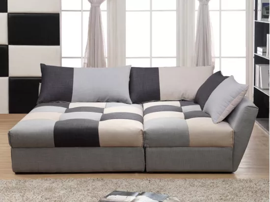 Canapé d'angle convertible en tissu ROMANE - Gris - Angle droit