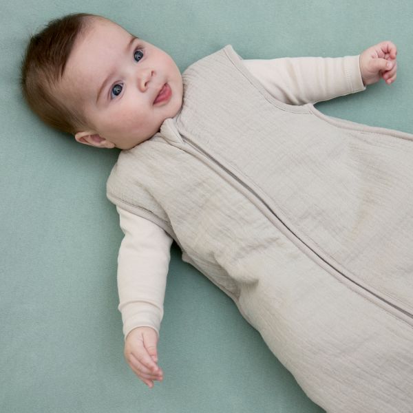 Uni baby slaapzak gevoerd - pre-washed hydrofiel - greige - 90cm 246.000.49.02