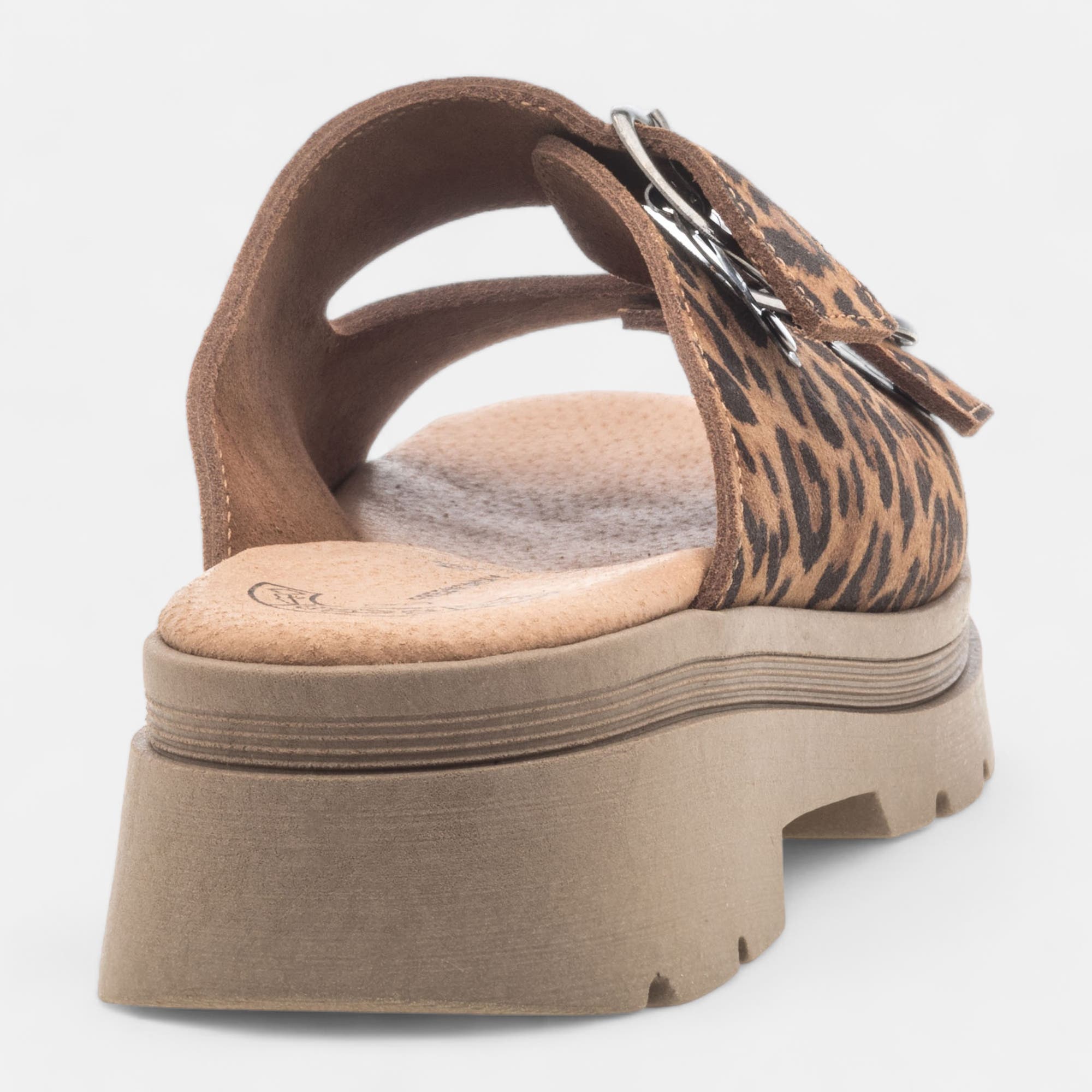 Mules à talon compensé Femme en cuir cognac