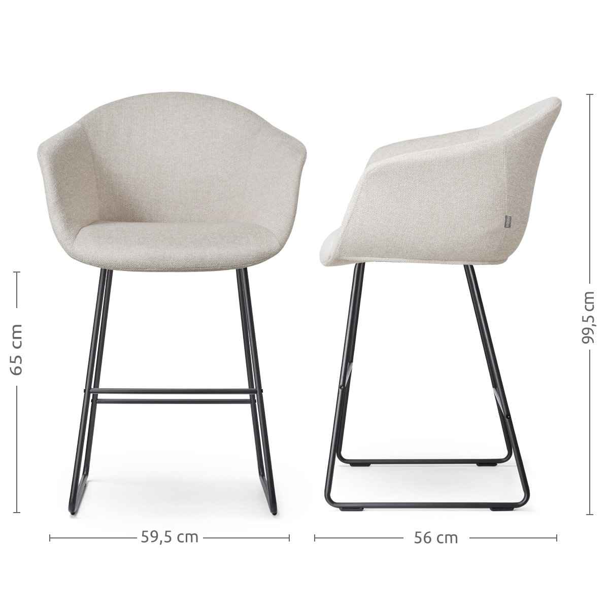 Barkruk Nino-Otis beige - zwart onderstel 65 cm - set van 2