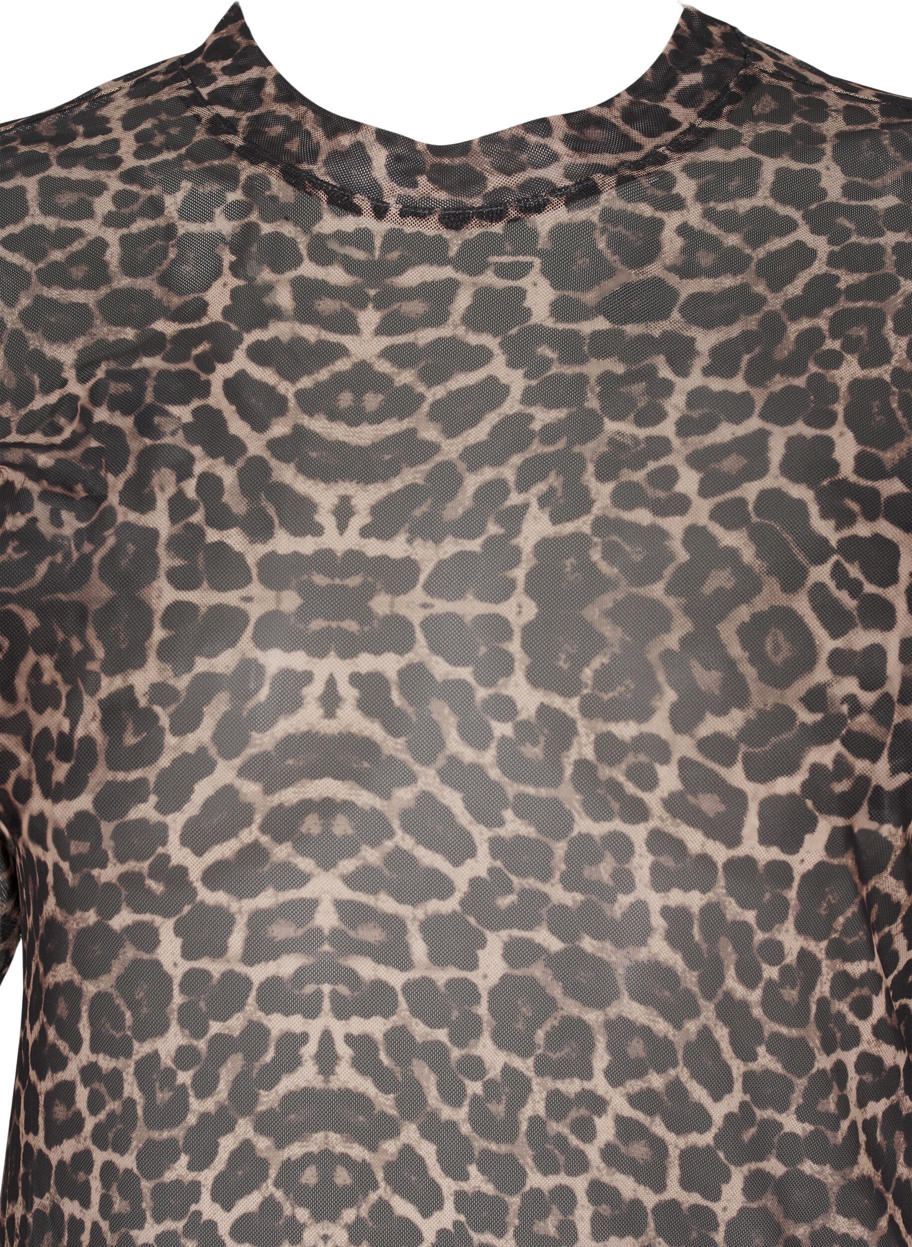 Mesh bluse med leopard mønster