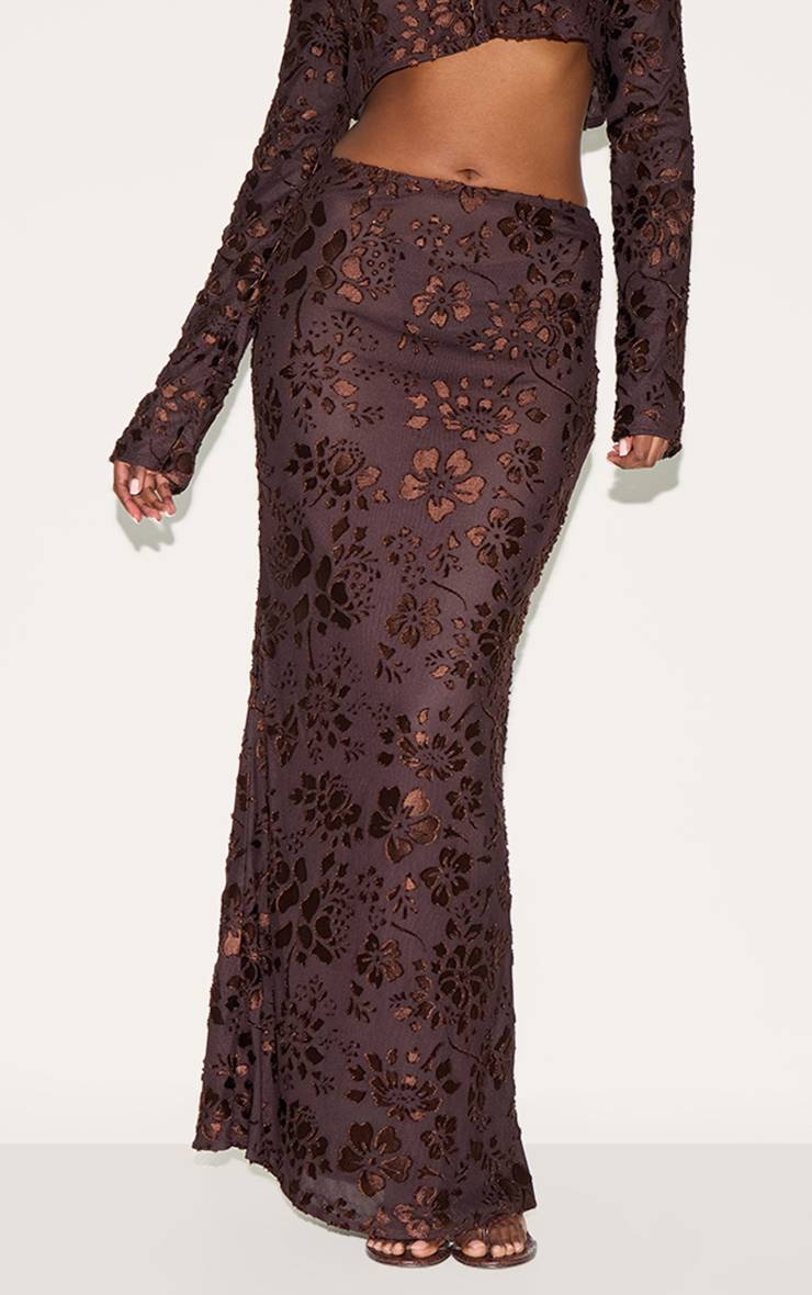 Chocolat Jupe Longue Transparente À Motif Floral