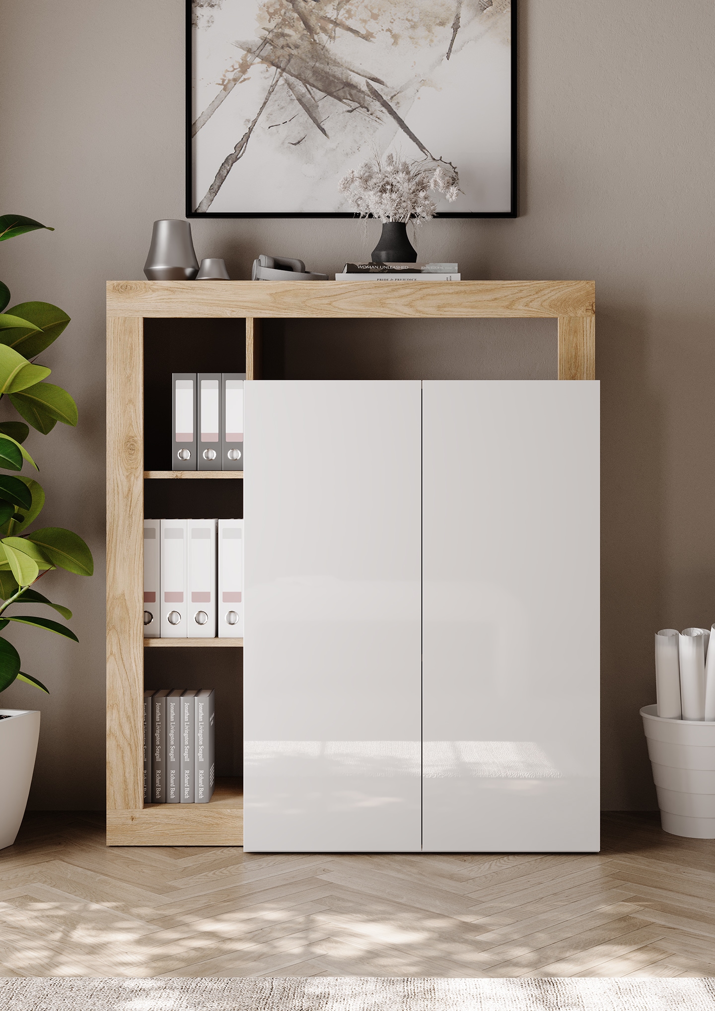 INOSIGN Sekretär »Hamburg Breite 108 cm, Höhe 126 cm, 2 Türen, PC-Schrank, Home-Office,« dekorativer Rahmen, Tastaturauszug, Stauraum, Multifunktional
