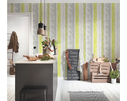 Vliesbehang 94425-1 Best of Wood'n Stone 2 strepen grijsgroen