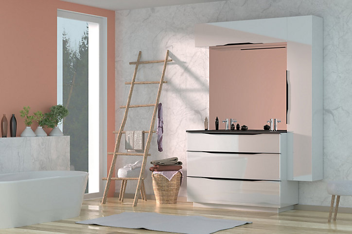 Meuble de rangement salle de bains haut Pamili blanc brillant 120 cm