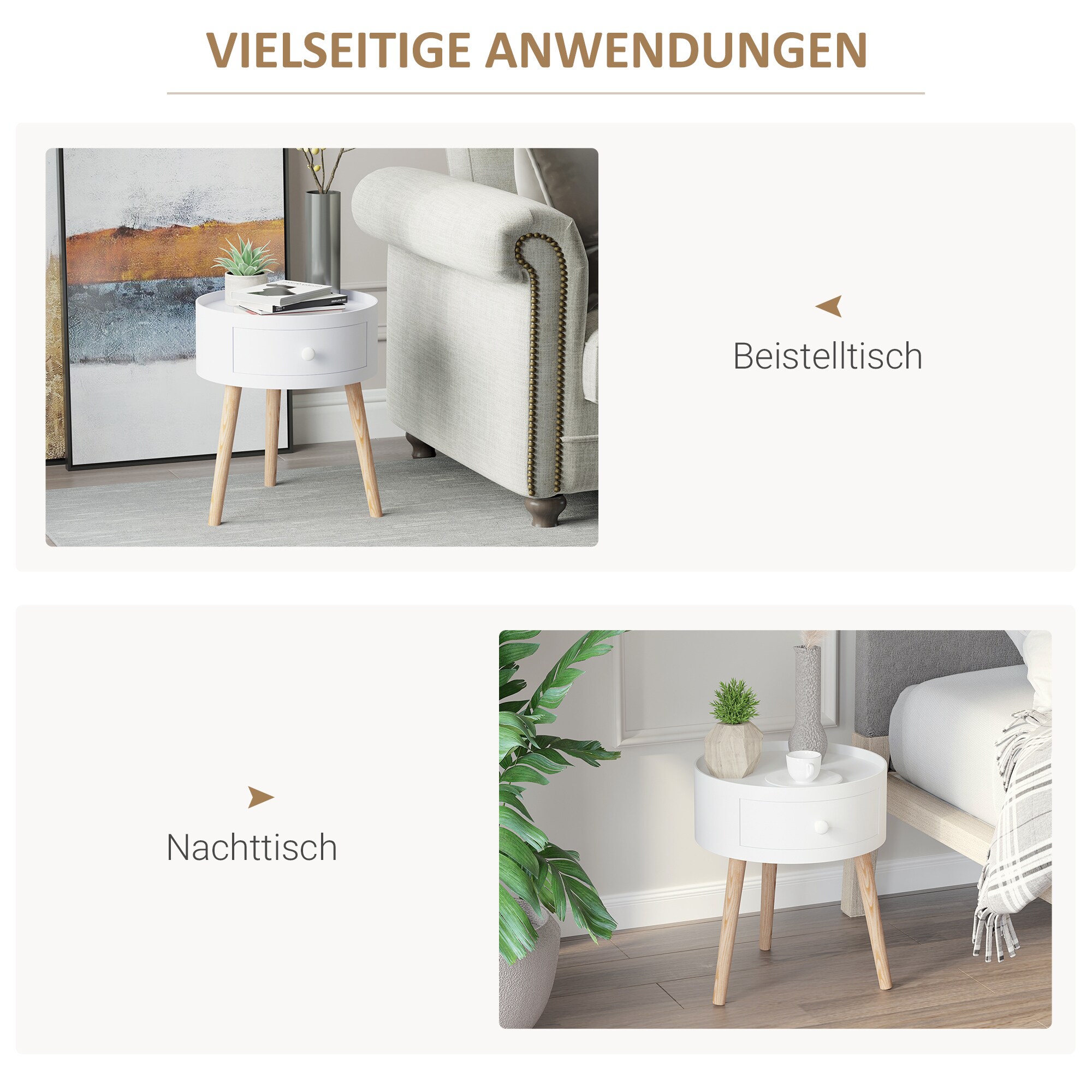 HOMCOM Beistelltisch mit Schublade weiß Ø38 x 45H cm