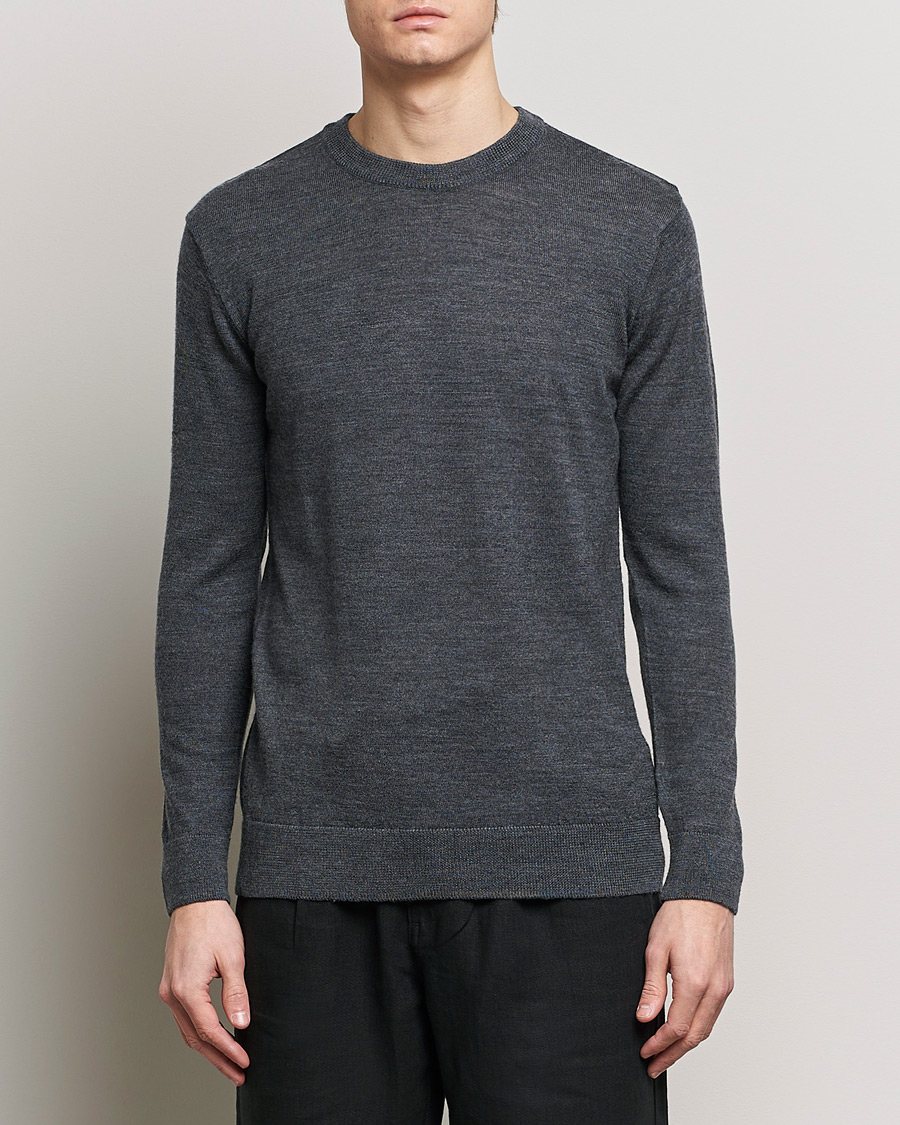 KnowledgeCotton Apparel Regular Merino Knit Crew Neck Dark Grey Melange