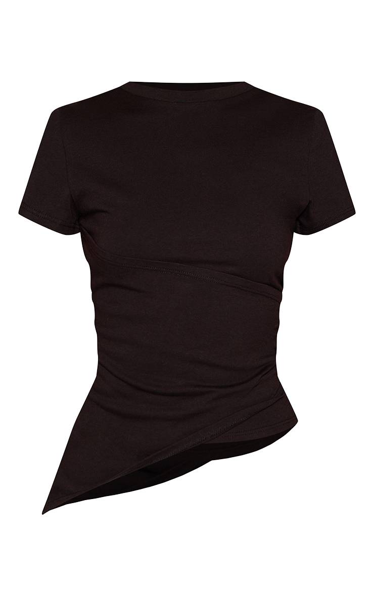 Noir T-shirt En Coton Avec Détail Drapé À La Taille