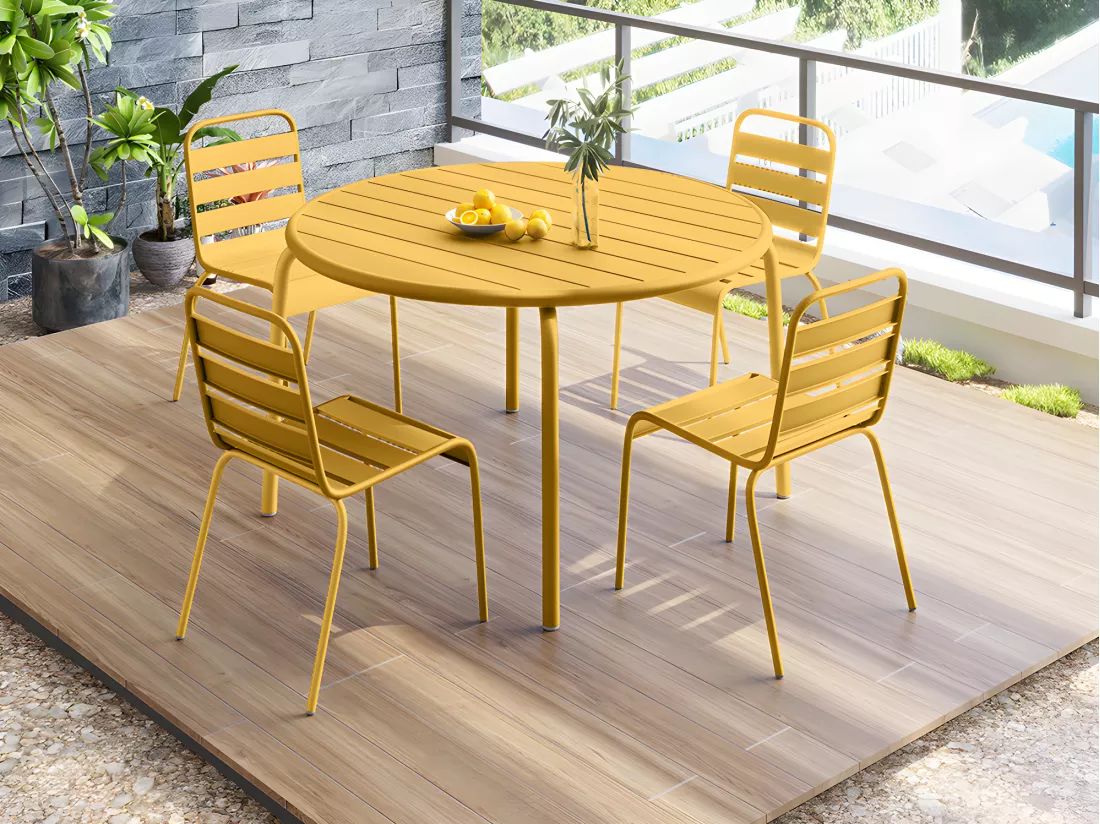 Table de jardin ronde D.110 cm en métal - Jaune moutarde - MIRMANDE de MYLIA