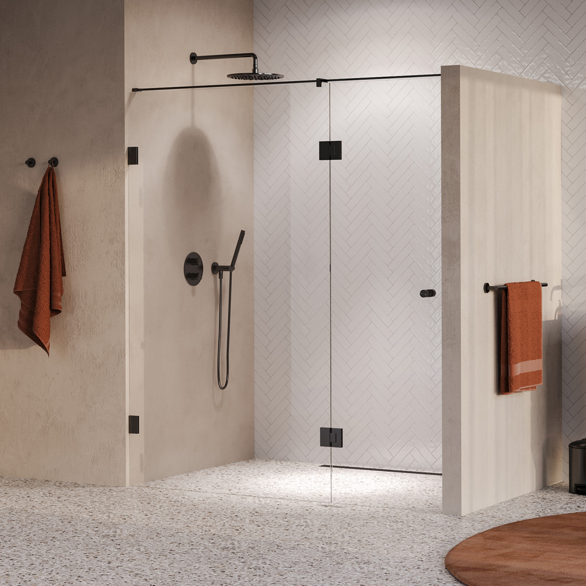 Brauer Void Carving profielloze nisdeur 170cm met draaideur 70cm aan glas gunmetal geborsteld PVD