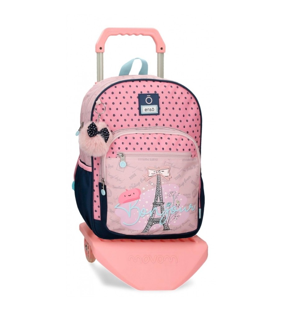 Mochila escolar Enso Bonjour 38cm com rodinhas rosa