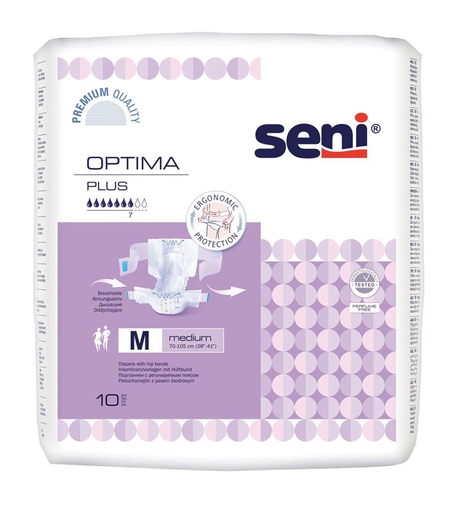 Seni Optima Plus Vorlagen<br>10 Stück, M, mit Hüftbund atmungsaktiv Hüftumfang 70-105cm 7 Tropfen