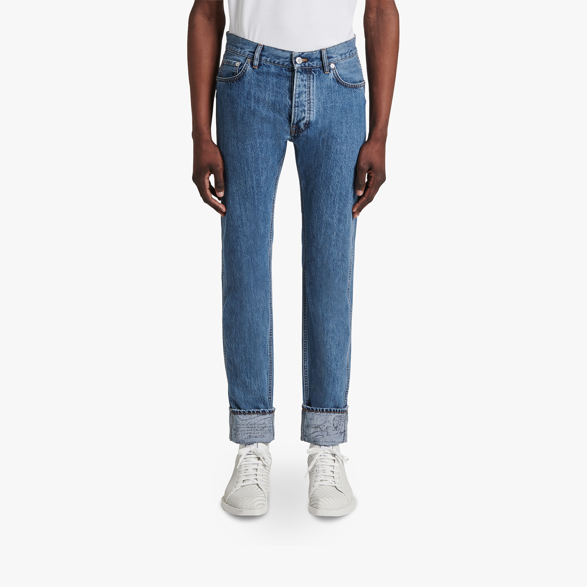 Pantalon En Denim Avec Scritto
