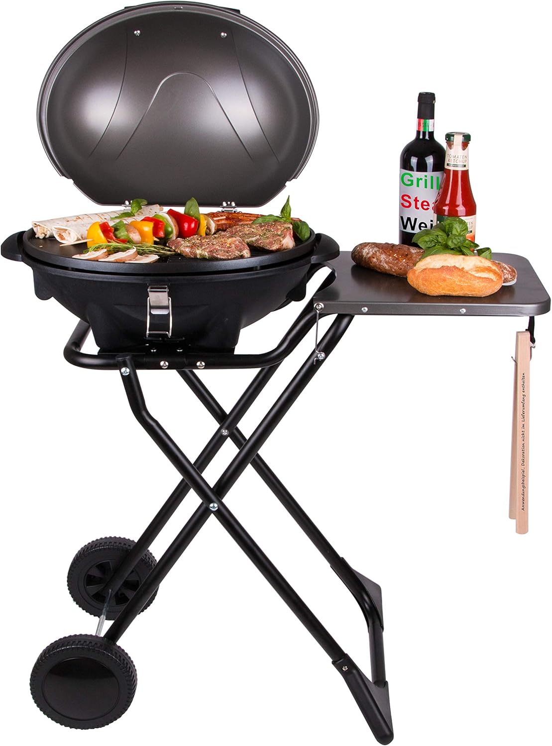 TZS First Austria - Elektrogrill 2 in 1 Tischgrill & Standgrill 2400W - Elektrischer & klappbarer Grill für Balkon & Terrasse mit Deckel & Rollwagen - Elektro-Kugelgrill mit Thermometer & Tropfschale
