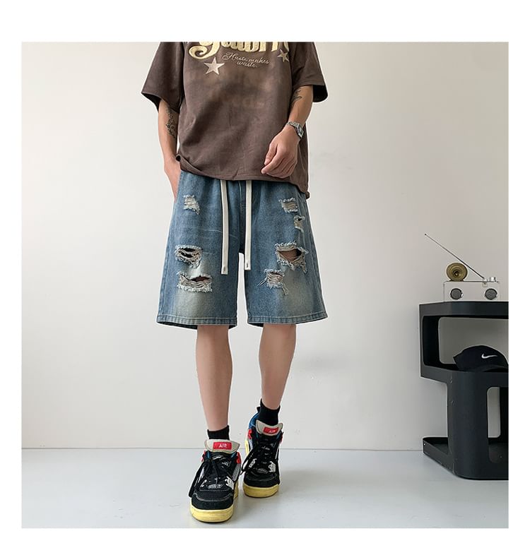 Dandyluxe - Middelhoge denim shorts met distressed effect