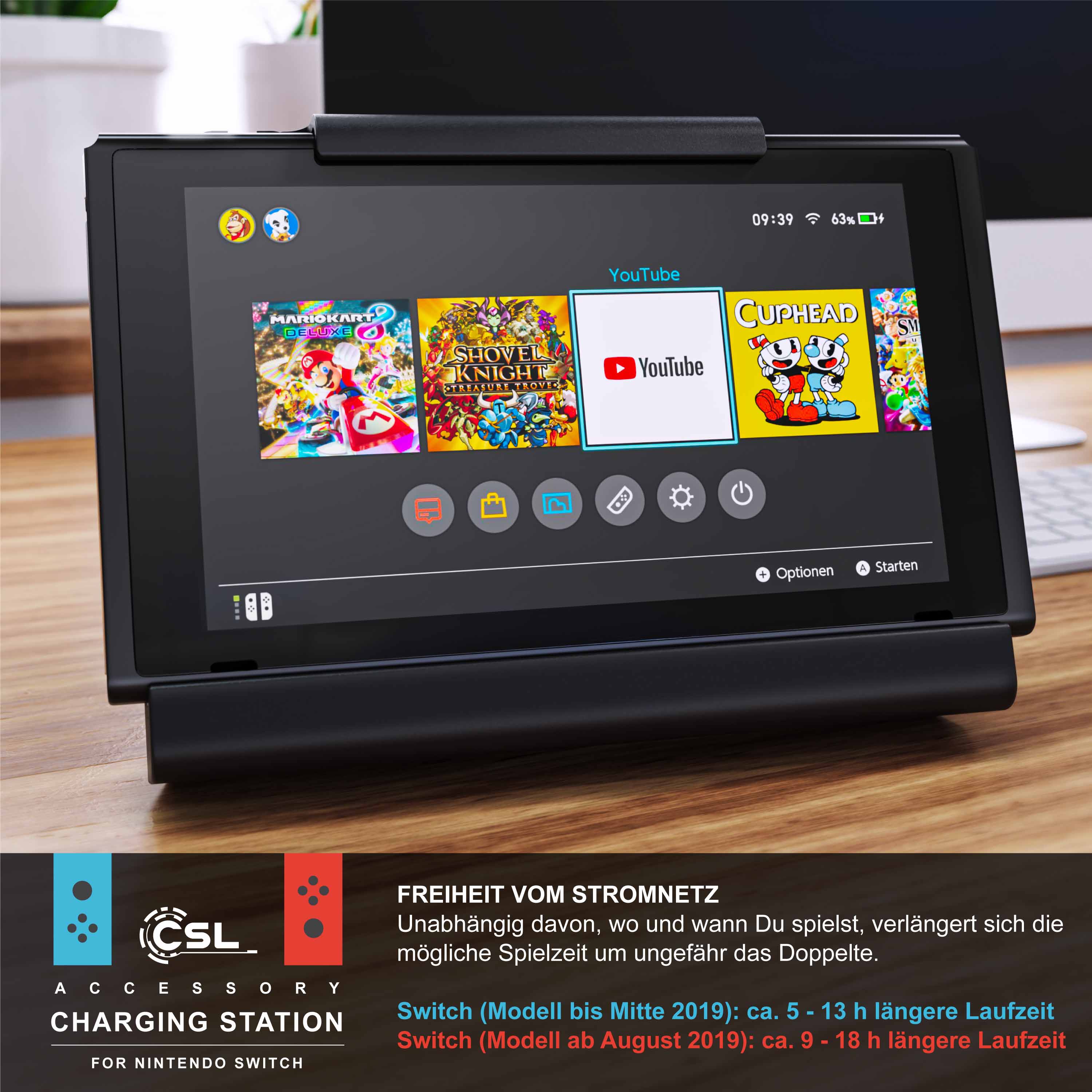 CSL Powerbank für Nintendo Switch mit 10000 mAh - Switch Ladegerät mit Joy-Con-Griffen