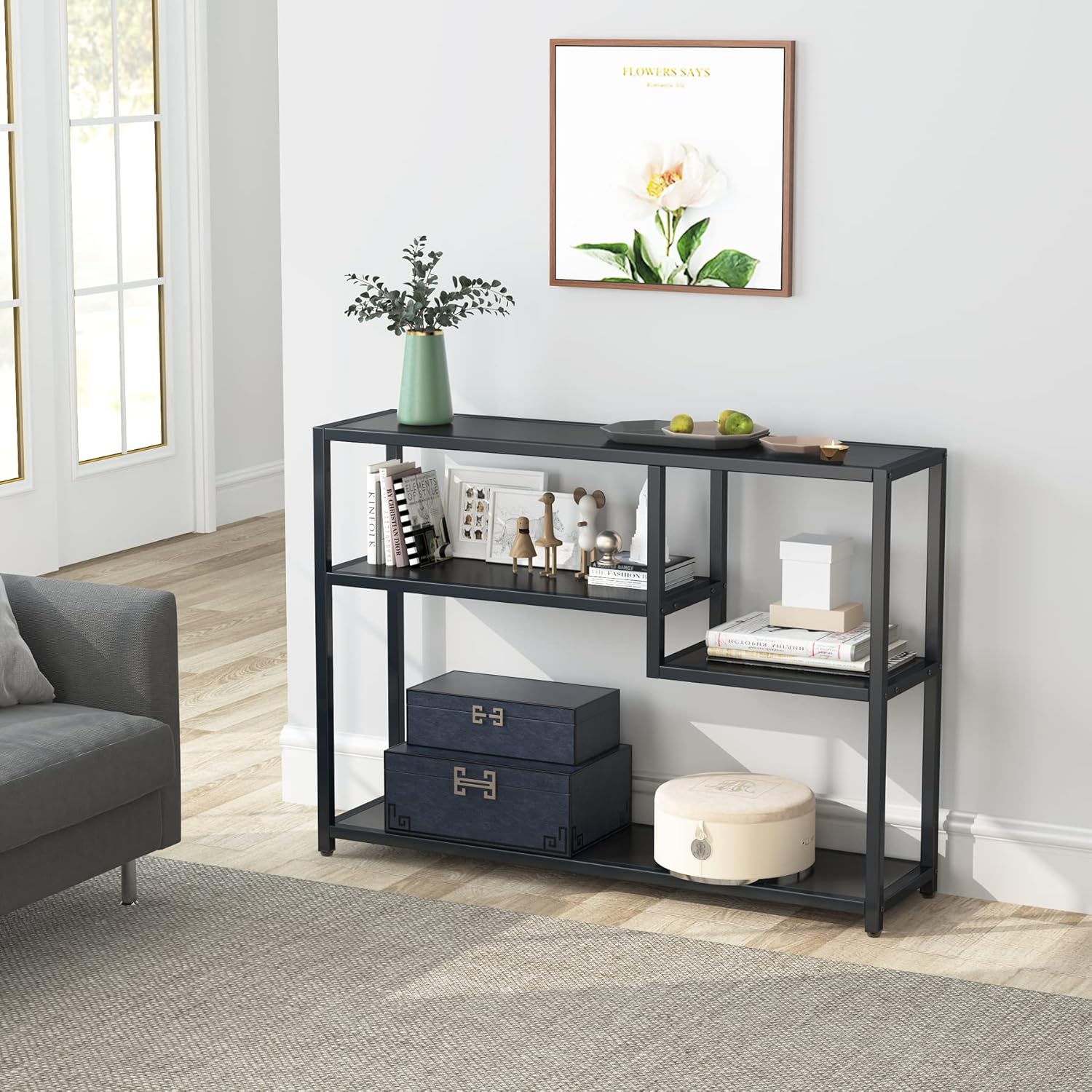 Tribesigns Konsolentisch, Kleiner schwarzer Eingangstisch mit Ablagefächern,108cm-Vintage-Beistelltisch hinter Couchtisch für Wohnzimmer, Eingangsbereich, Flur, Foyer, TV-Ständer