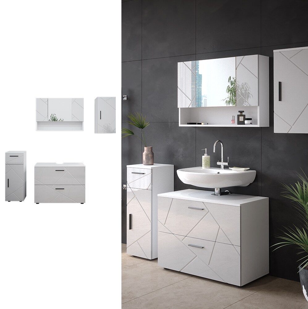 Vicco Badmöbelset Irma Weiß Hochglanz modern 80 cm 30 cm Badezimmerschrank Badschrank Badezimmermöbel Waschtischunterschrank Spiegelschrank Midischrank Hängeschrank Schranktür Schrankschublade