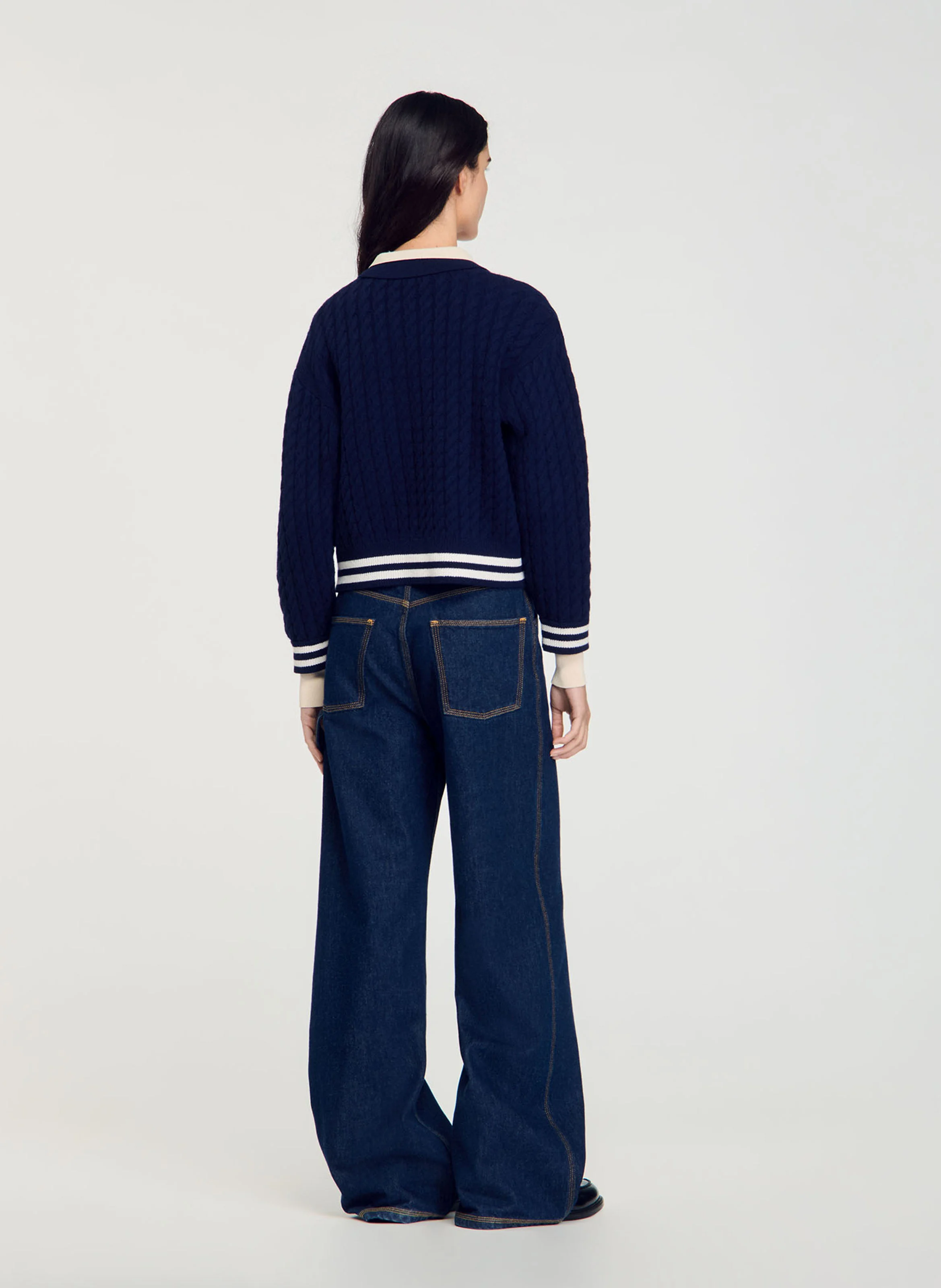 Pull droit col polo en laine et cachemire mélangé | Bleu