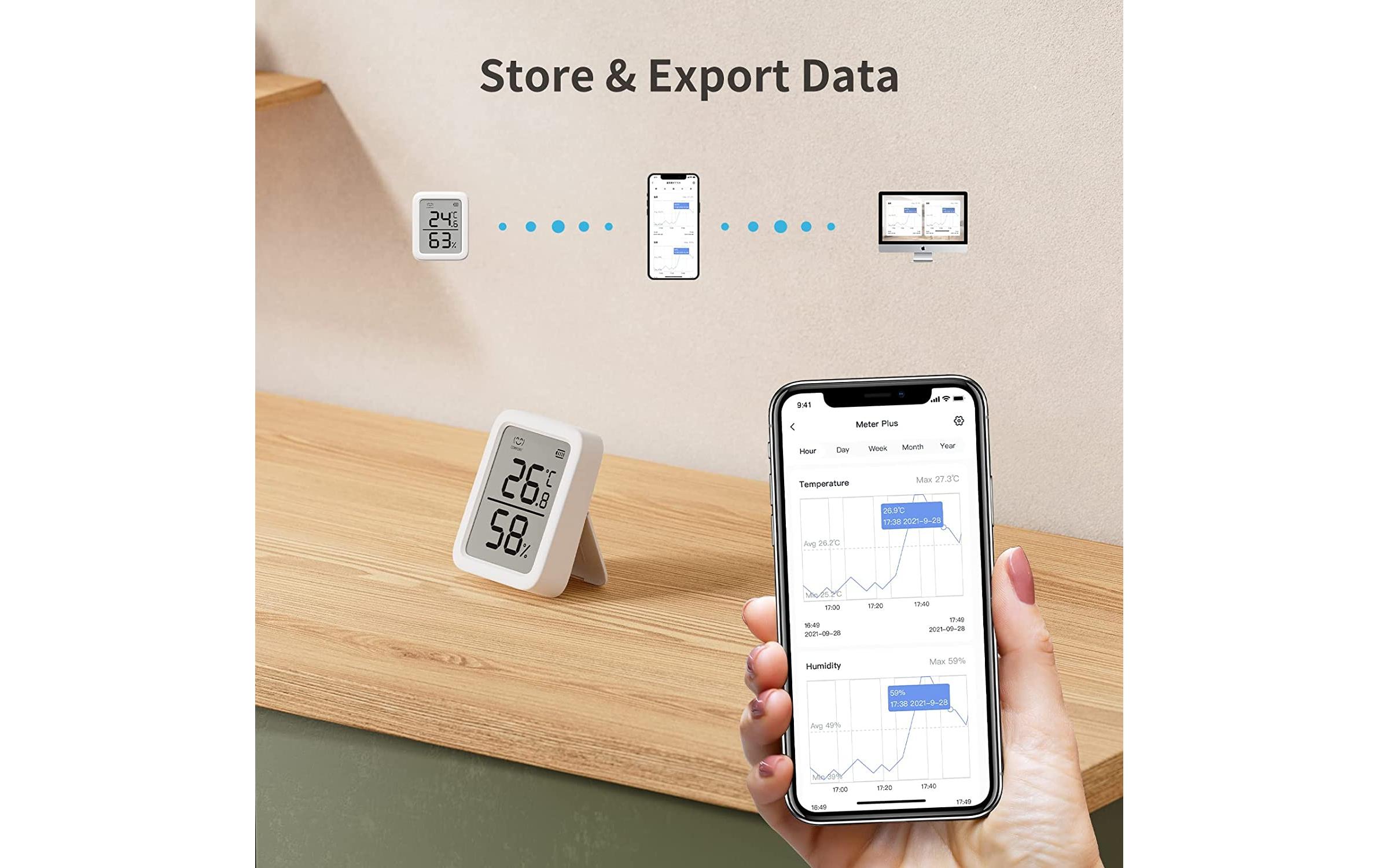 Smartes Innen-Thermometer, Weiss, BluetoothTemperatur- und Feuchtigkeitsmessgerät mit sehr hoher Genauigkeit