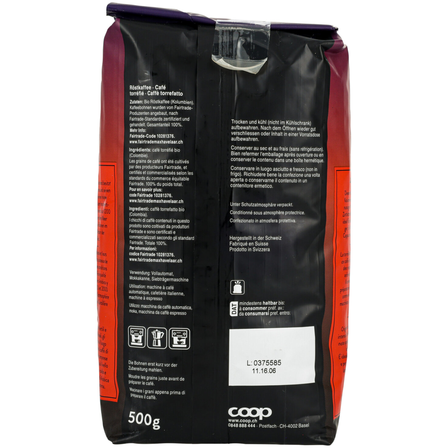 La Mocca Bio Fairtrade Bohnenkaffee Dark Roast