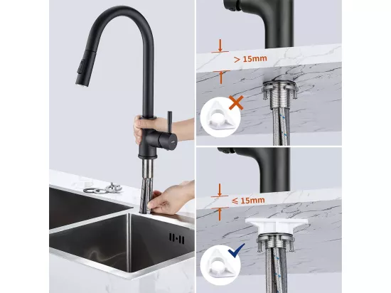 LONHEO MAX Mitigeur de Cuisine Noir 7-Forme avec 2 Fonctions Douchette Extractible Robinet d'évier Rotatif à 360° en Inox avec Barboteur démotable