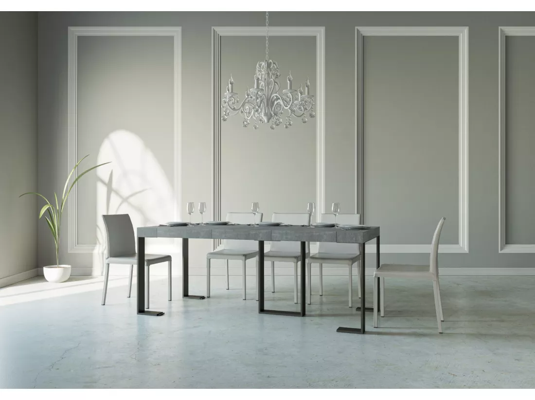 Console extensible 90x40/300 cm Sintesi Premium Gris Béton cadre Anthracite
