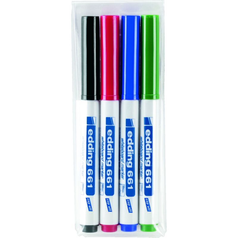 Marqueur effaçable Edding 661 pointe ogive 1 mm - Pochette de 4 couleurs assorties
