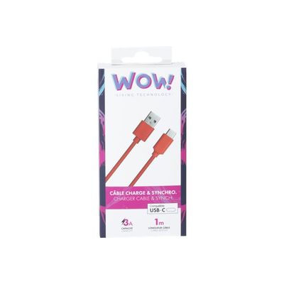 Bigben WOW - câble de charge et de synchronisation USB/USB-C - 1 m - rouge