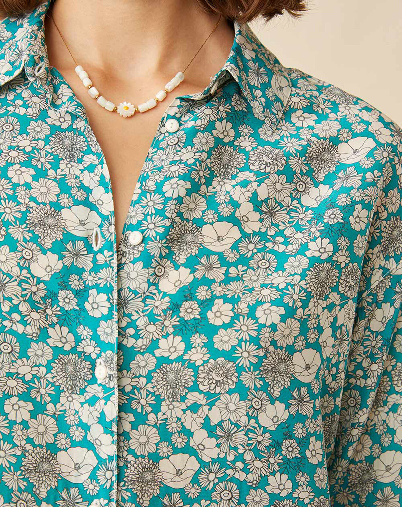 Harris Wilson Chemise en Soie mélangée Evilio imprimée marguerite turquoise
