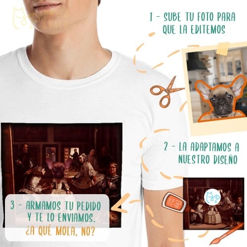 Camiseta masculina Mascochula, Las Meninas, personalizada com seu animal de estimação, cinza escuro