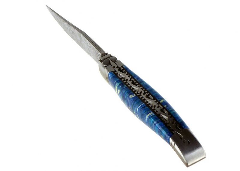 VENDU - Couteau Laguiole avec un manche en molaire de Mammouth teintée bleu